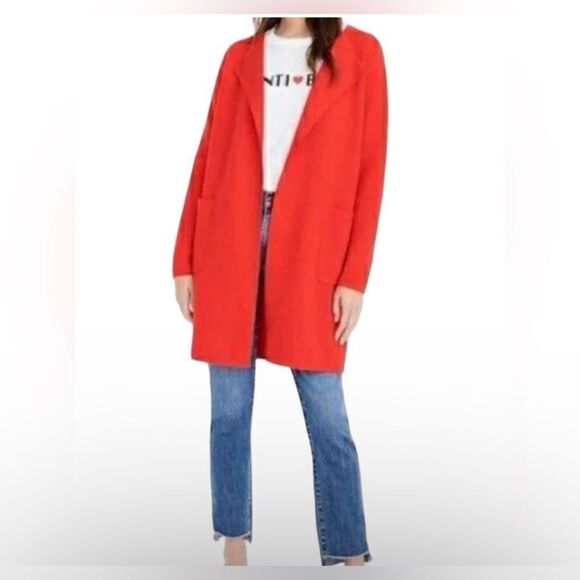 J Crew Juliette Collarless Merino Wool Long Sweater Cardigan Blazer Orange XS - Picture 1 of 6
